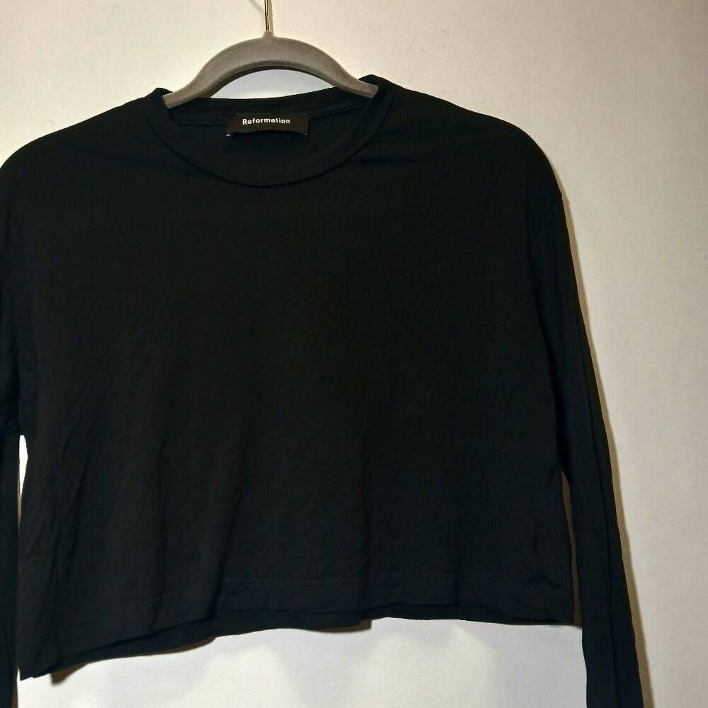 Reformation womens medium cropped tshirt top longsleeve black boxy lightweight - Picture 2 of 9
